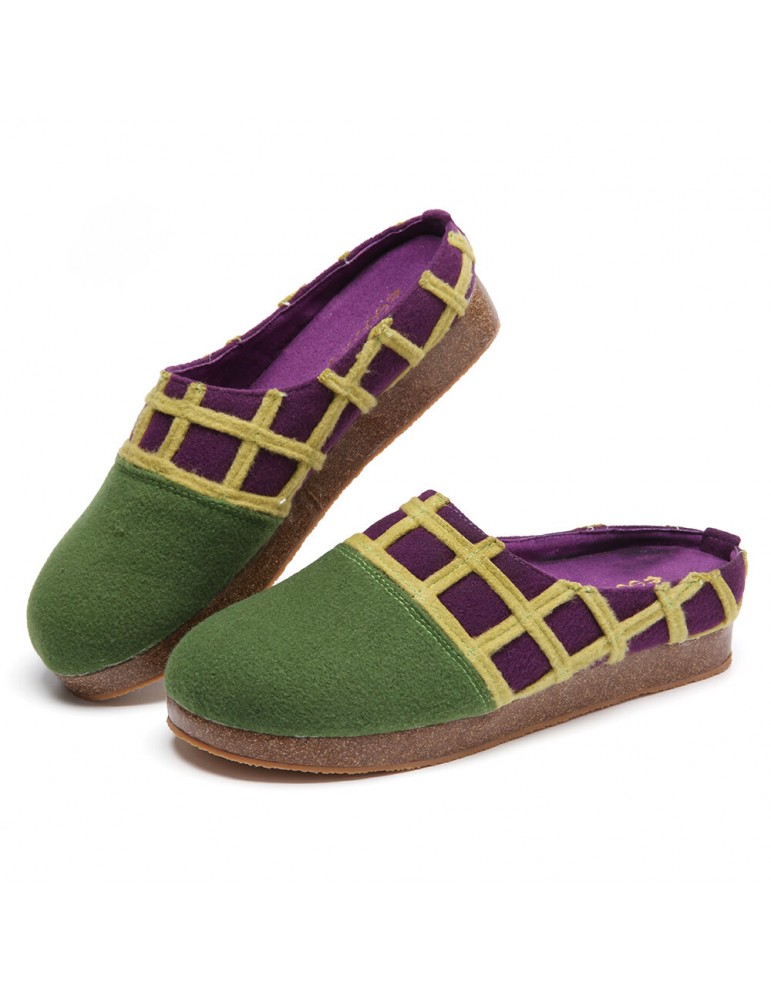 Slippers - SOCOFY Natural Solid Color Round Toe Plaid Detail Edge Slip On Indoor Flat Home Shoes Slippers