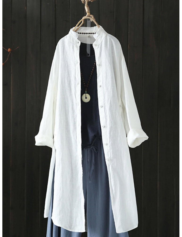 Blouses & Shirts - Women Vintage Stand Collar Long Sleeve Autumn Blouse Cardiagns