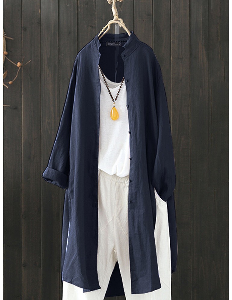 Blouses & Shirts - Women Vintage Stand Collar Long Sleeve Autumn Blouse Cardiagns